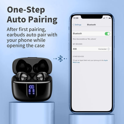 Bluetooth Headphones True Wireless Earbuds 60H Playback LED Power Display Earphones with Wireless Charging Case IPX5 Waterproof In-Ear Ear Buds with Mic for TV Smart Phone Laptop Computer Sports