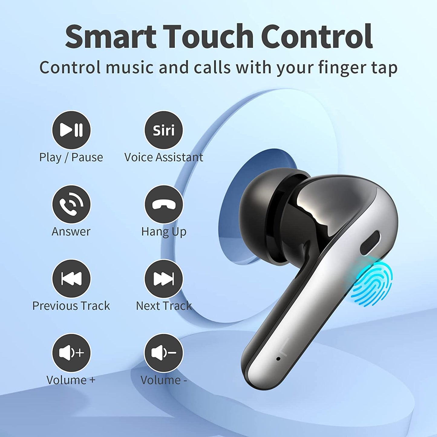 Bluetooth Headphones True Wireless Earbuds 60H Playback LED Power Display Earphones with Wireless Charging Case IPX5 Waterproof In-Ear Ear Buds with Mic for TV Smart Phone Laptop Computer Sports