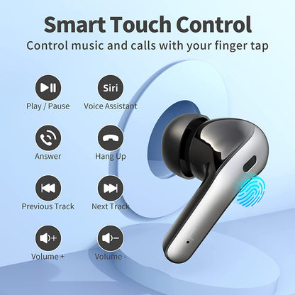 Bluetooth Headphones True Wireless Earbuds 60H Playback LED Power Display Earphones with Wireless Charging Case IPX5 Waterproof In-Ear Ear Buds with Mic for TV Smart Phone Laptop Computer Sports