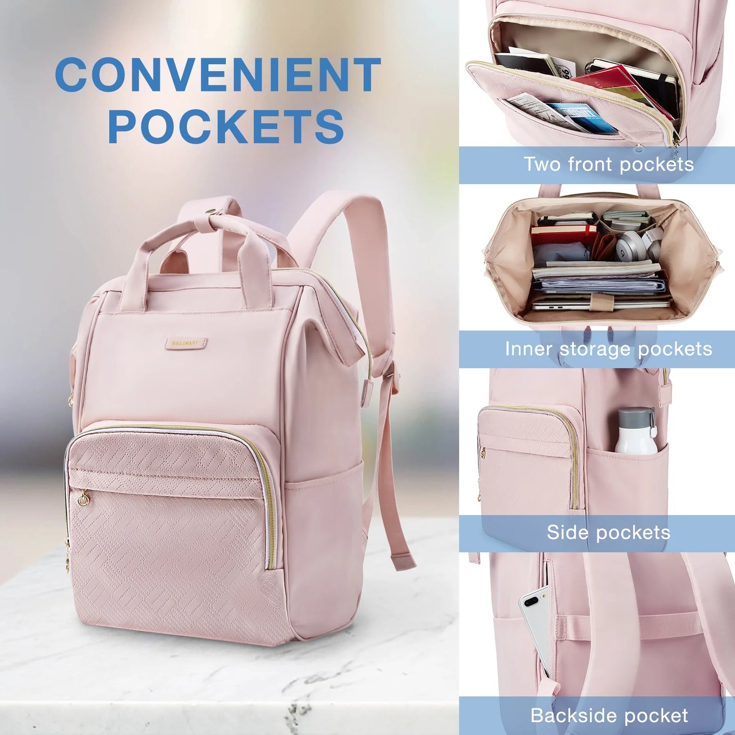 17" Travel Laptop Backpack for Women, Business Computer Backpack School Book Bag Casual Daypack for Work College Trip, Women & Men, Pink