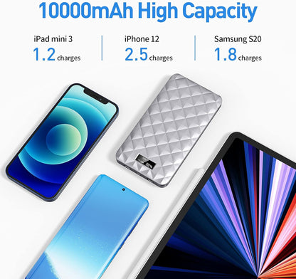 Portable Charger 10000Mah Power Bank Ultra Slim Charger with PD 18W Built in USB C Cable and Cable Compatible with Iphone 14/13 Pro Max/12/12 Mini/Pro Max 11/X/Samsung S20 Galaxy, and More