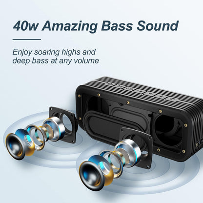 Bluetooth Speaker,  M4 Speaker with 40W Stereo HD Surround Sound, Deeper Bass, 24H Playtime, IPX7 Waterproof, Bluetooth 5.0 TWS Wireless Dual Pairing Portable Speaker for Home, Outdoor (Black)