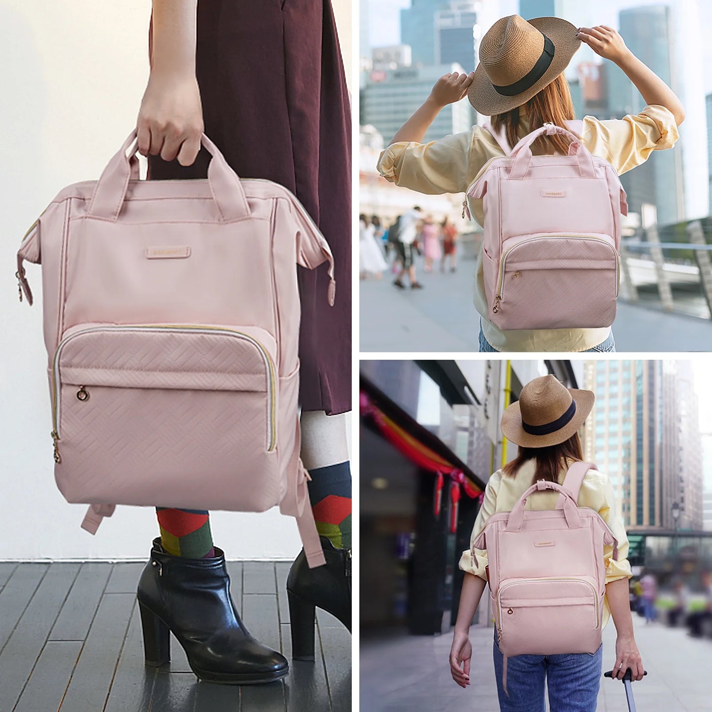 17" Travel Laptop Backpack for Women, Business Computer Backpack School Book Bag Casual Daypack for Work College Trip, Women & Men, Pink