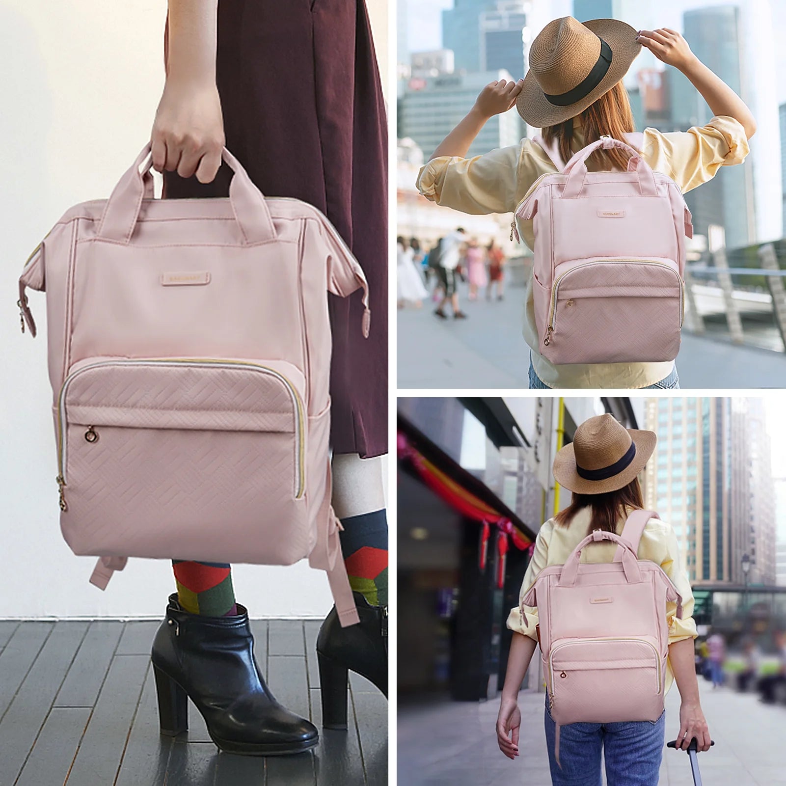 17" Travel Laptop Backpack for Women, Business Computer Backpack School Book Bag Casual Daypack for Work College Trip, Women & Men, Pink
