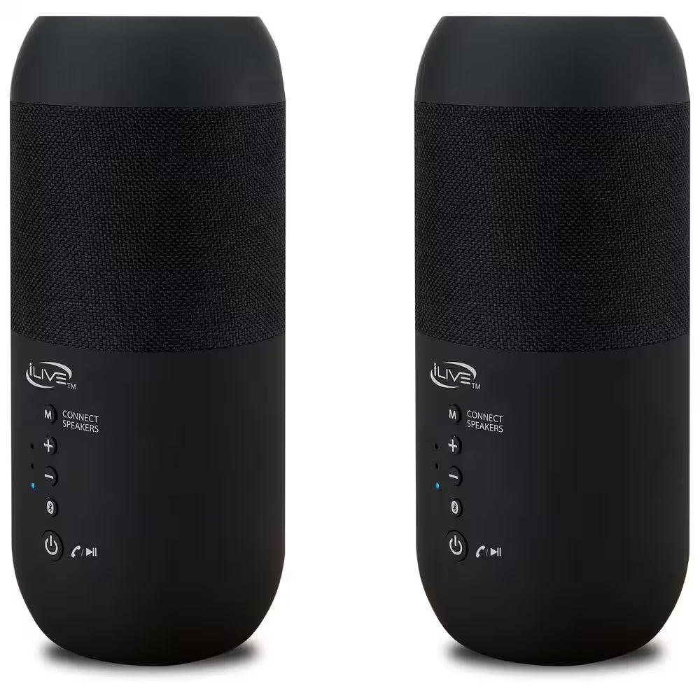 Indoor Outdoor IPX6 Waterproof Bluetooth Wireless Speakers with Removable Stakes in Black (Set of 2)