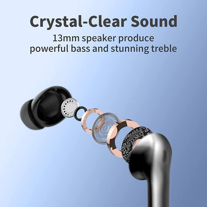 Bluetooth Headphones True Wireless Earbuds 60H Playback LED Power Display Earphones with Wireless Charging Case IPX5 Waterproof In-Ear Ear Buds with Mic for TV Smart Phone Laptop Computer Sports