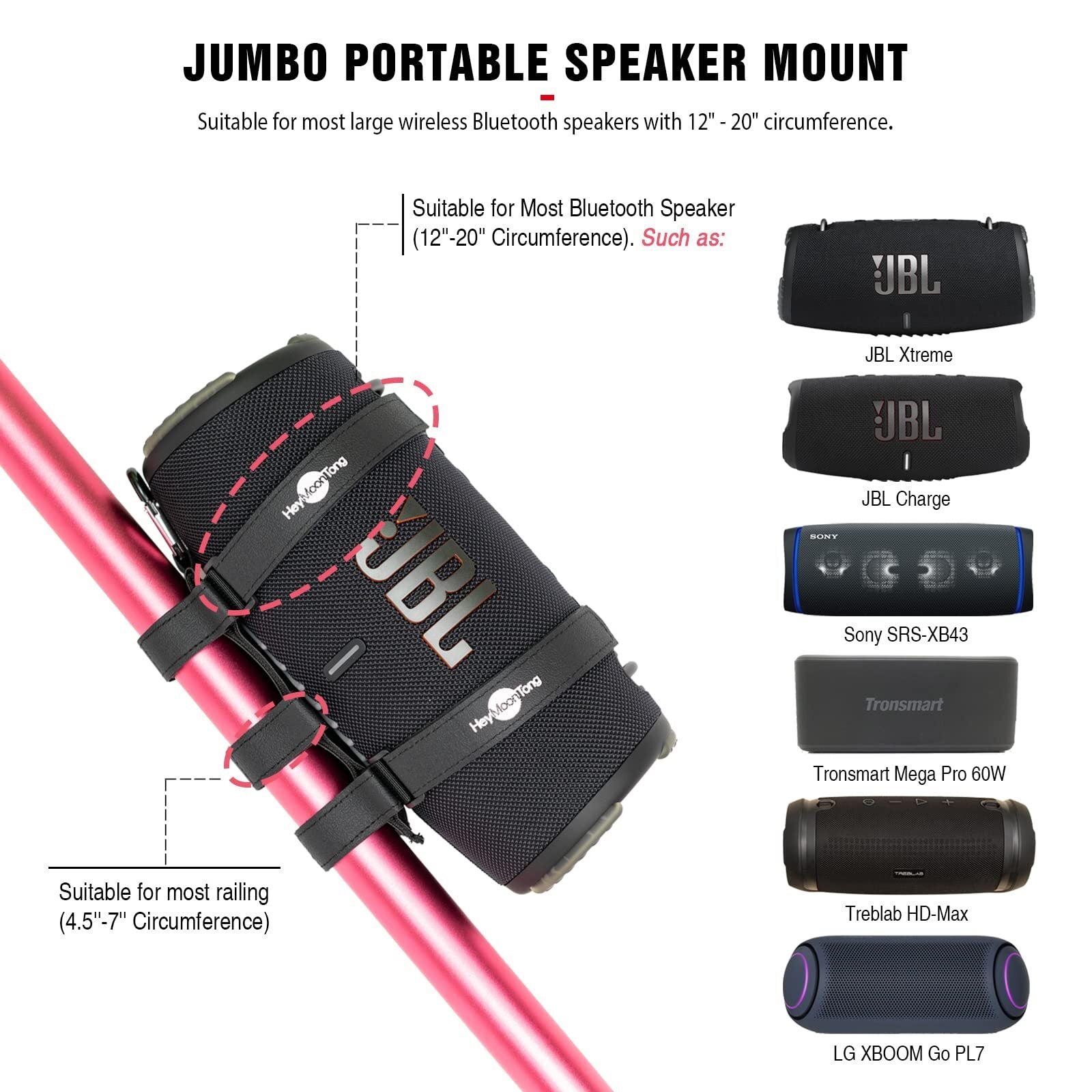 Big Portable Speaker Mount for Large Bluetooth Speakers with 12''-20'' Circum...